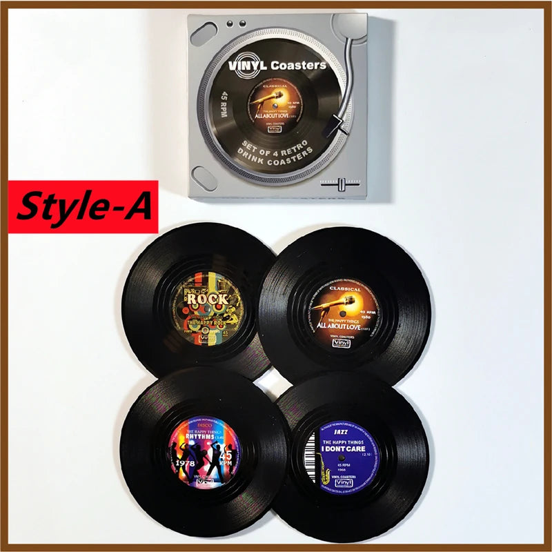 New 6/4/2PCS Retro Vinyl Record Cup Coaster Anti-Slip Coffee Coasters Heat Resistant Music Drink Mug Mat Table Placemat Decor