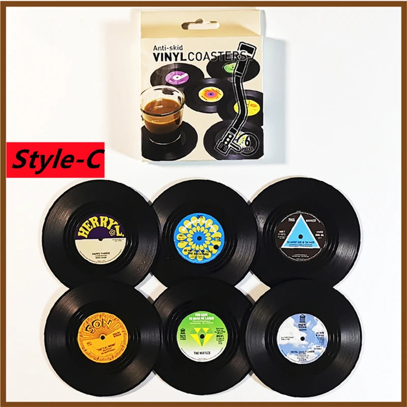 New 6/4/2PCS Retro Vinyl Record Cup Coaster Anti-Slip Coffee Coasters Heat Resistant Music Drink Mug Mat Table Placemat Decor