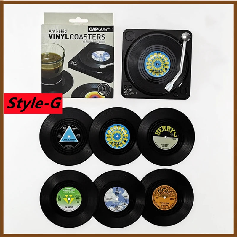 New 6/4/2PCS Retro Vinyl Record Cup Coaster Anti-Slip Coffee Coasters Heat Resistant Music Drink Mug Mat Table Placemat Decor