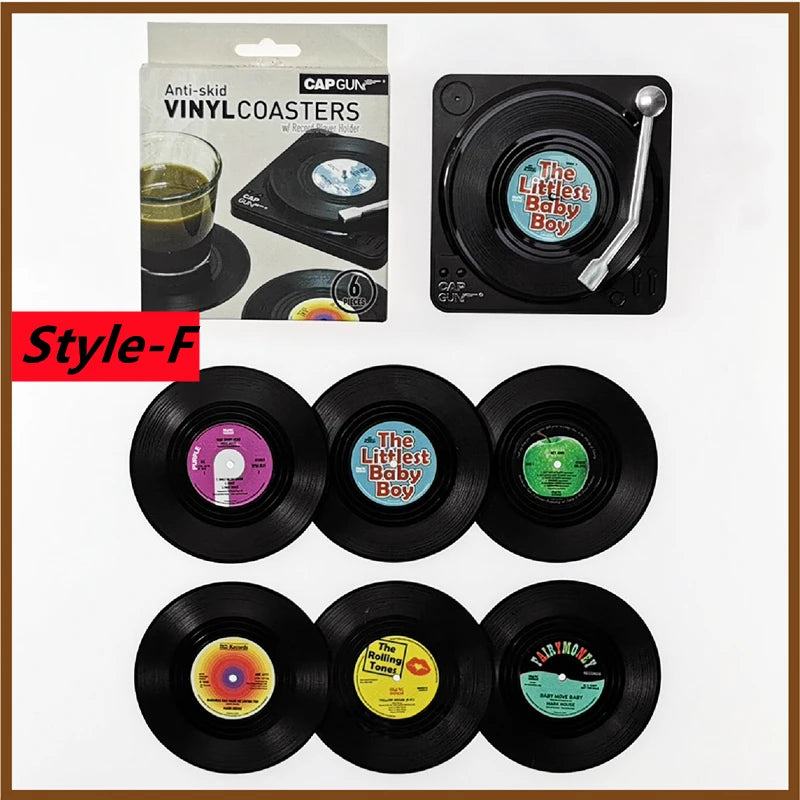 New 6/4/2PCS Retro Vinyl Record Cup Coaster Anti-Slip Coffee Coasters Heat Resistant Music Drink Mug Mat Table Placemat Decor