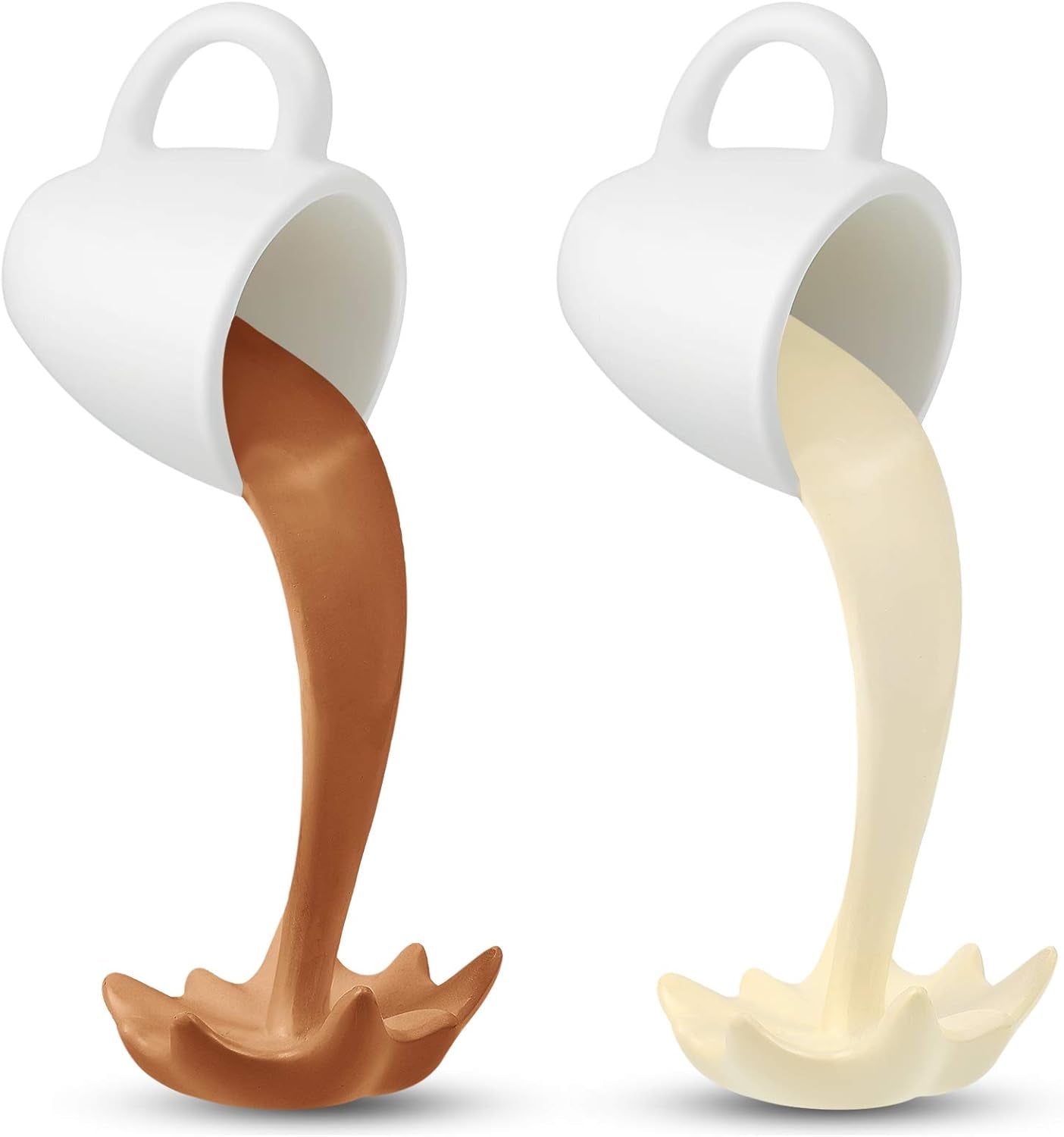 2 Pcs Floating Spilling Coffee Cup Magic Pouring Splash Coffee Mug Pouring Spilling Mugs Cafe Novelty Funny Cup Sculpture Art Decoration for Home Decor(Cream, Brown)