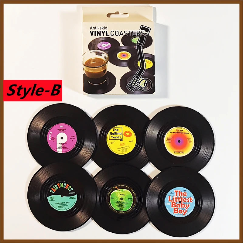 New 6/4/2PCS Retro Vinyl Record Cup Coaster Anti-Slip Coffee Coasters Heat Resistant Music Drink Mug Mat Table Placemat Decor