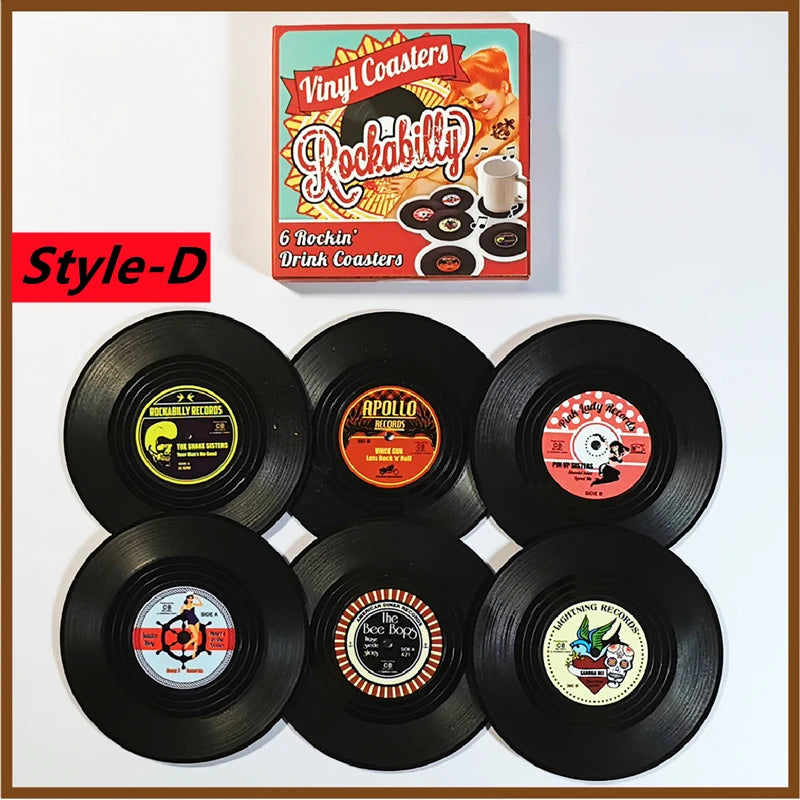 New 6/4/2PCS Retro Vinyl Record Cup Coaster Anti-Slip Coffee Coasters Heat Resistant Music Drink Mug Mat Table Placemat Decor