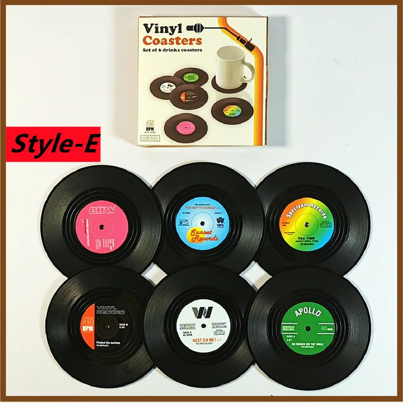 New 6/4/2PCS Retro Vinyl Record Cup Coaster Anti-Slip Coffee Coasters Heat Resistant Music Drink Mug Mat Table Placemat Decor