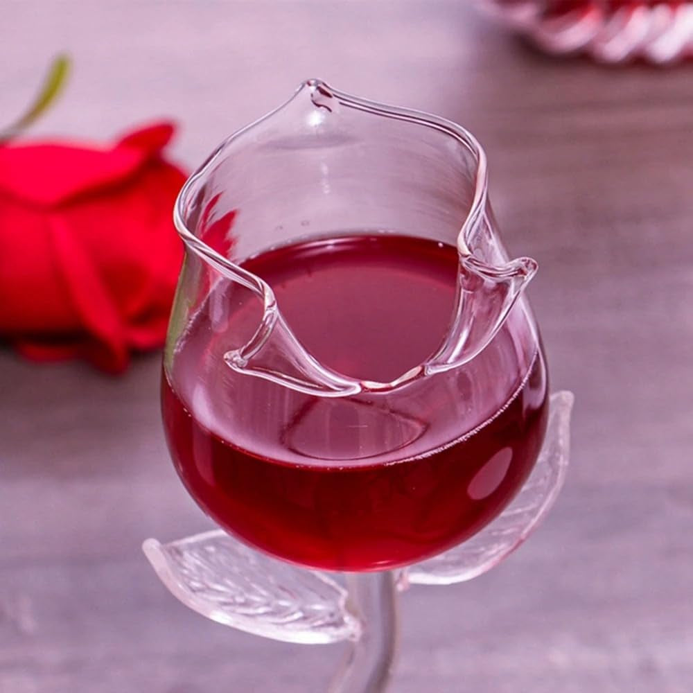 Rose Cocktail Flower Red Wine Glass, Clear Rose Goblet Glasses 180Ml,10Oz Stemmed Drinking Wine Goblet, Cocktail Juice Glass for Housewarming Birthday Gift