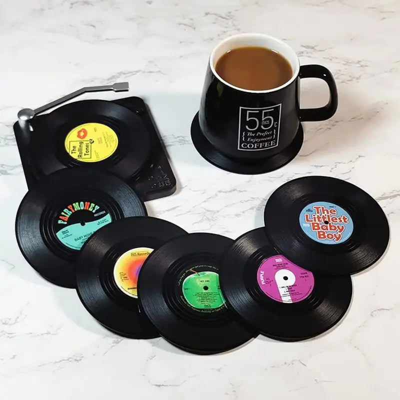 New 6/4/2PCS Retro Vinyl Record Cup Coaster Anti-Slip Coffee Coasters Heat Resistant Music Drink Mug Mat Table Placemat Decor