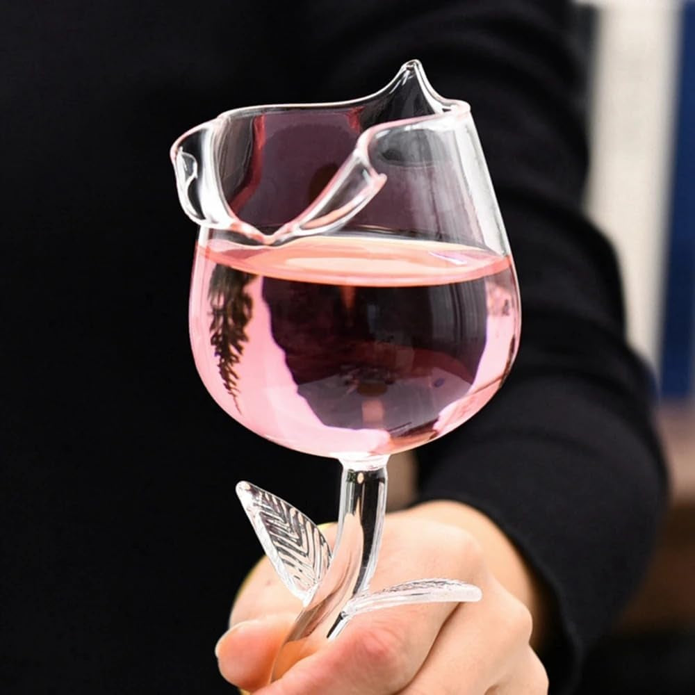 Rose Cocktail Flower Red Wine Glass, Clear Rose Goblet Glasses 180Ml,10Oz Stemmed Drinking Wine Goblet, Cocktail Juice Glass for Housewarming Birthday Gift