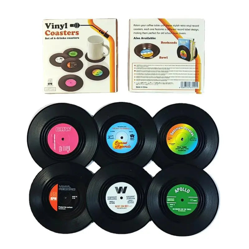 New 6/4/2PCS Retro Vinyl Record Cup Coaster Anti-Slip Coffee Coasters Heat Resistant Music Drink Mug Mat Table Placemat Decor