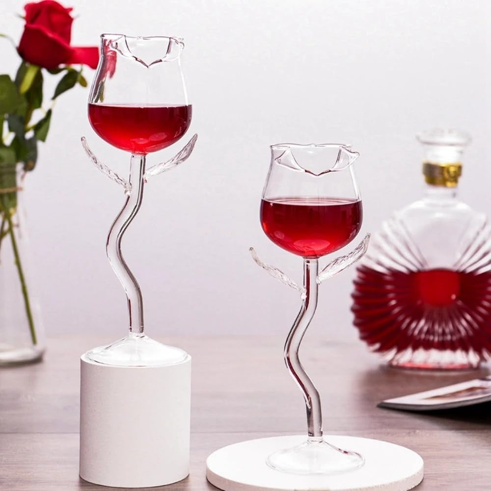 Rose Cocktail Flower Red Wine Glass, Clear Rose Goblet Glasses 180Ml,10Oz Stemmed Drinking Wine Goblet, Cocktail Juice Glass for Housewarming Birthday Gift